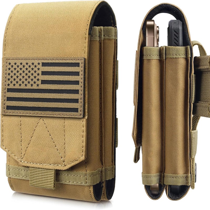 RXW Molle Phone Pouch Tactical Phone Holster Universal Dual Cell Phone Holder Utility EDC Pouch with US Flag Patch - Image 1